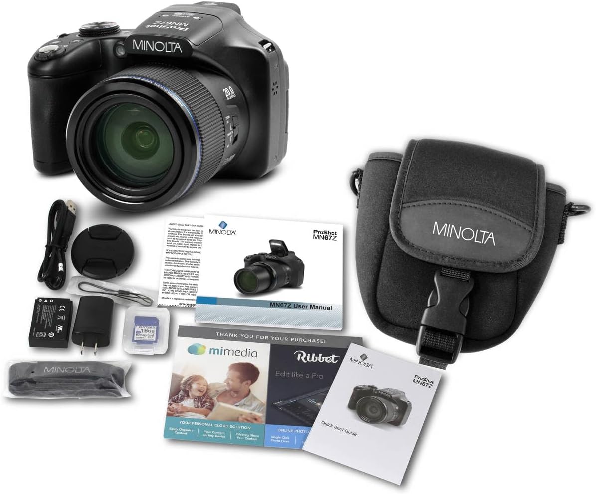 Minolta MN67Z Pro Shot 20MP Camera, 67X Zoom, 1080p HD Video (Red)