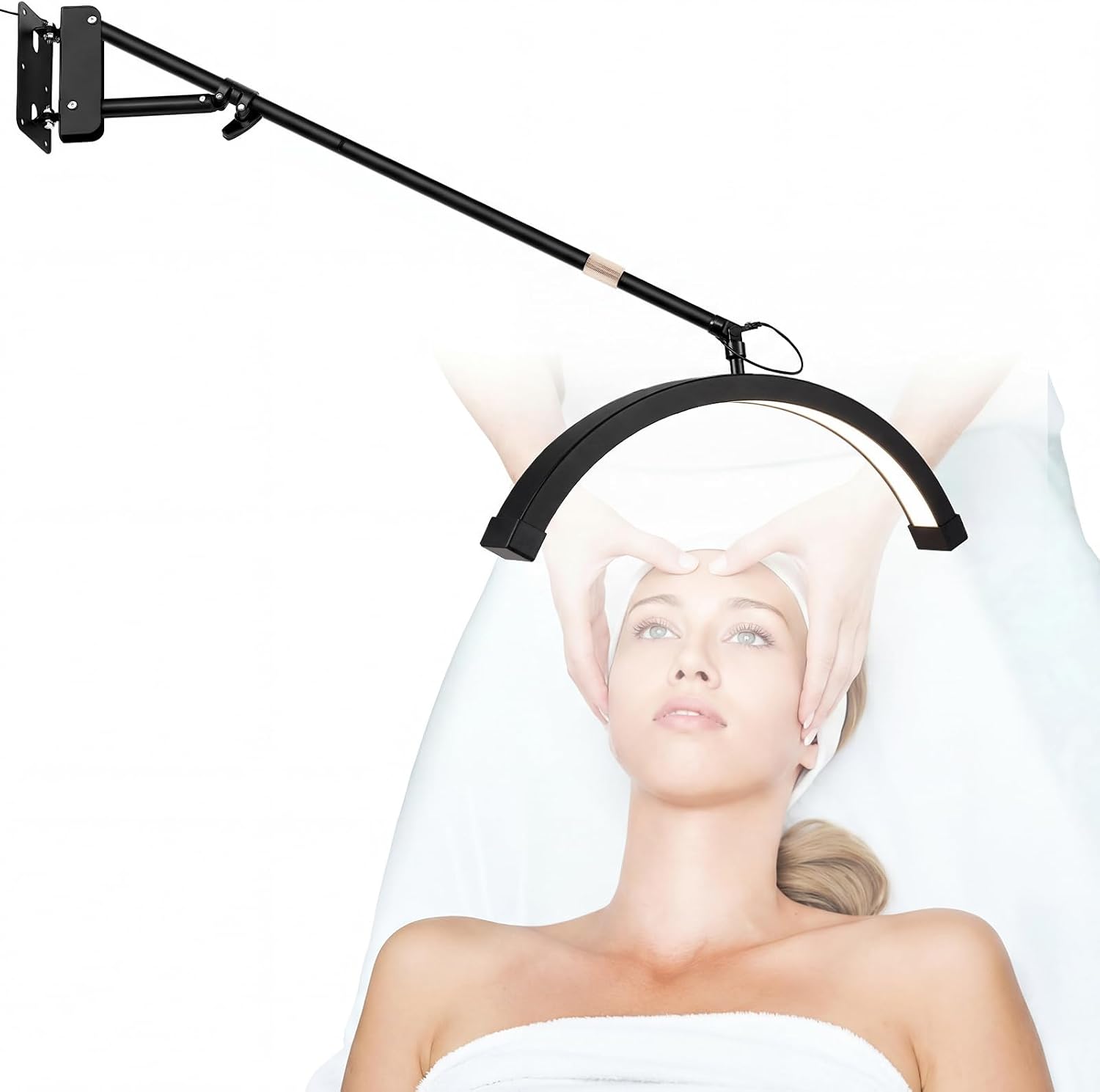 Wall Mount Lash Lamp Half Moon Shaped LED Lash Nail Light Cool/Warm Modes Adjustable Angle and Height for Barbershop Eyelashes Nail Eyebrows Tattoo