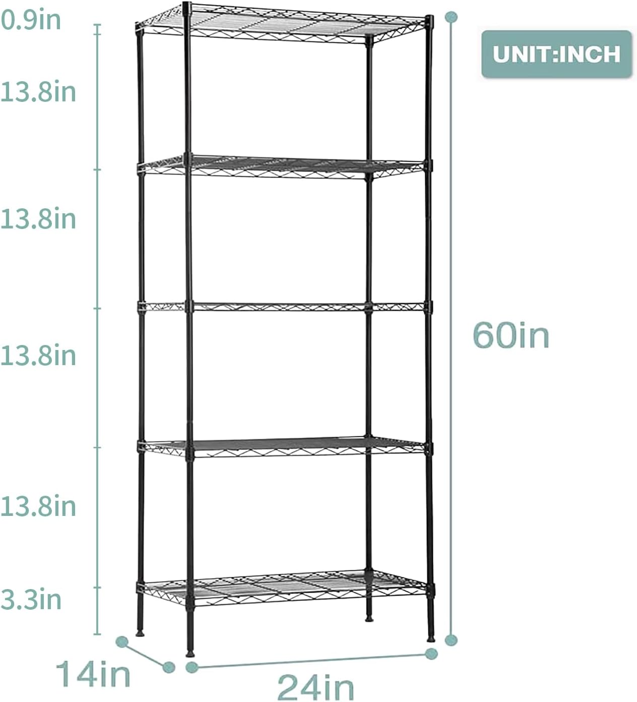 PayLessHere | 6-Tier Wire Shelf with Wheels | 45"x18"x82" | Black