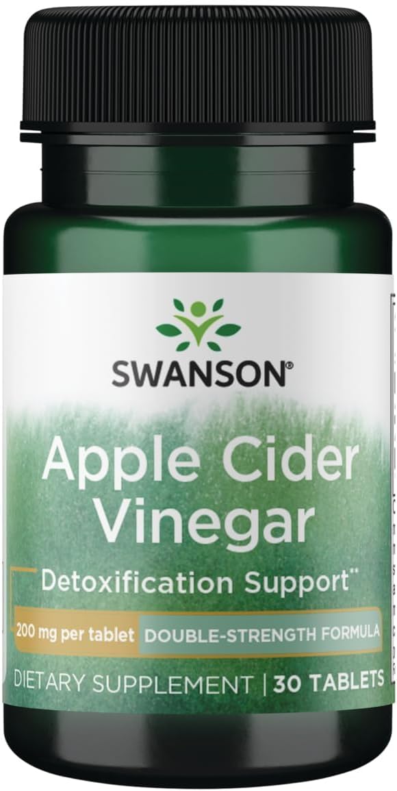 Swanson Double-Strength Apple Cider Vinegar 200 mg, 30 Tablets | Double-Strength Apple Cider Vinegar Acts as a High-Powered System Cleanser in Convenient, Travel-Friendly Tablets