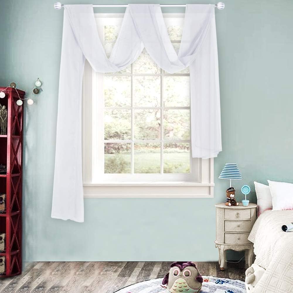 HUTO Light Pink Sheer Window Scarf Valances for Girls Room Sheer Soft Voile Curtain Scarves for Wedding Party 216 Extra Long
