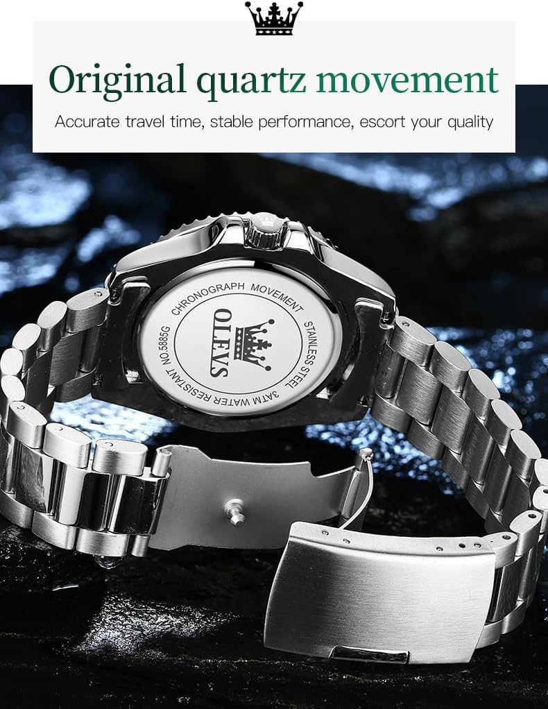OLEVS Watches for Men,Classic Luxury Big Face Men Watches, Silver Dress Stainless Steel Men Wrist Watch with Luminous Analog Relojes para Hombres