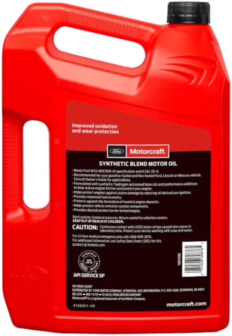 Motorcraft SAE 5W-20 Synthetic Blend Motor Oil - XO-5W20-5Q3SP - 5 Quart Jug (For Select Models and Years of Ford, Lincoln, and Mercury Vehicles)