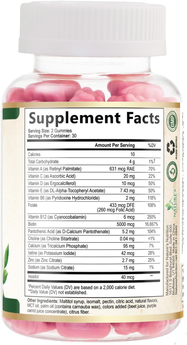Hair Vitamins Gummies with Biotin 5000 mcg Per Serving - Extra Strength Hair Growth Support Vitamin E & C - Stronger Radiant Hair