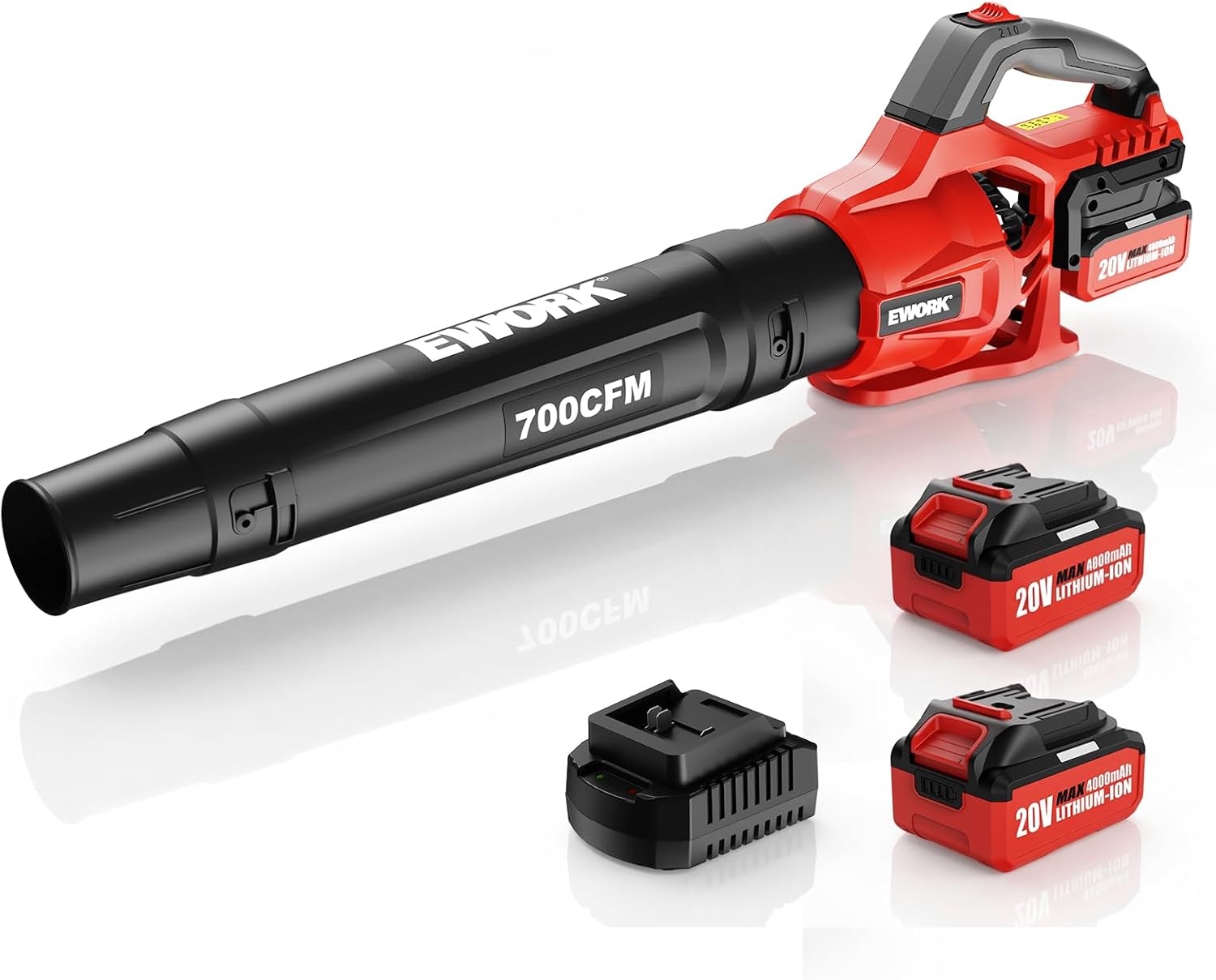 EWORK 20V 700CFM Cordless Leaf Blower with 2×4.0Ah Batteries and Charger | 2-Speed Adjustable Powerful Handheld Electric Leaf Blowers for Lawn Care