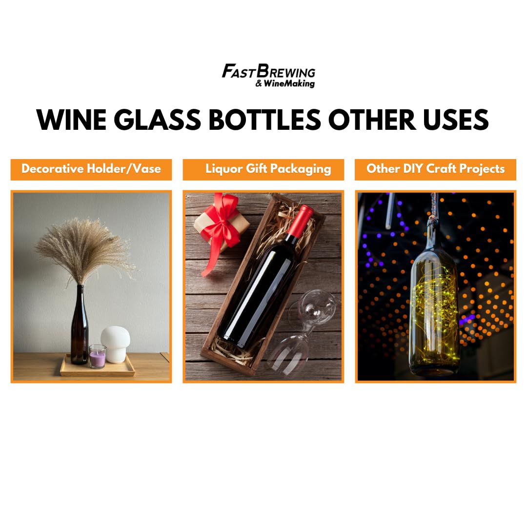 750ml Clear Glass Bottles with Lids, W5 Bordeaux 12-Pack, White Screw Caps | 12 flint flat-bottomed Glass Wine Bottles for home winemaking