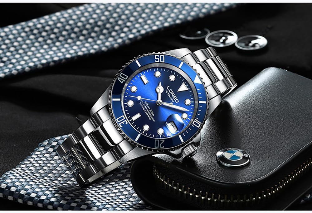 LOREO Men's Automatic Watch Sapphire Crystals 200M Waterproof | Rotating Bezel Luminous Markers and Hands Date 316L Stainless Steel Case and Bracelet Waterproof Watch