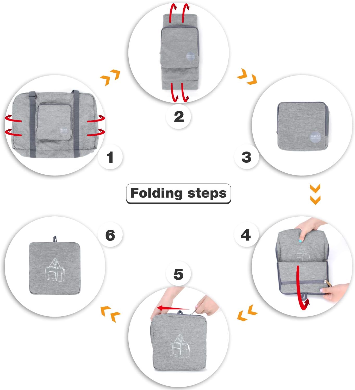 WANDF Foldable Personal Item Bag, Carry on Travel Duffle Bag | Frontier Airline Underseat Fit, 18x14x8 inches, Weekend Overnight Trips, Packable