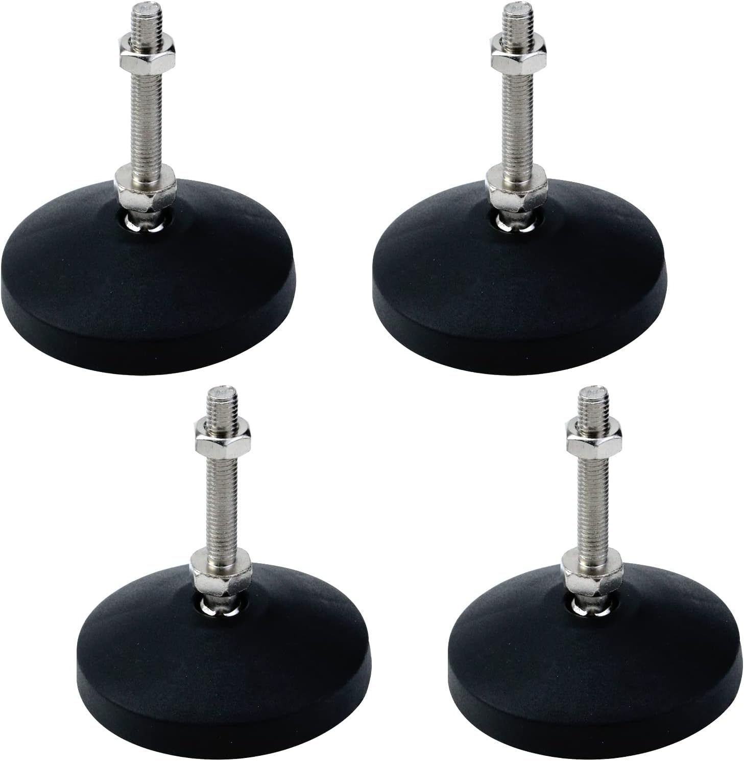 Antrader 4Pcs M8 x 2 Inch Steel Adjustable Leveling Feet,2 Inch Nylon Base | Reinforced Articulated Foot Cups for Furniture & Equipment,Anti-slip Dotted Rubber Base,Reduce Vibration & Protect Floors