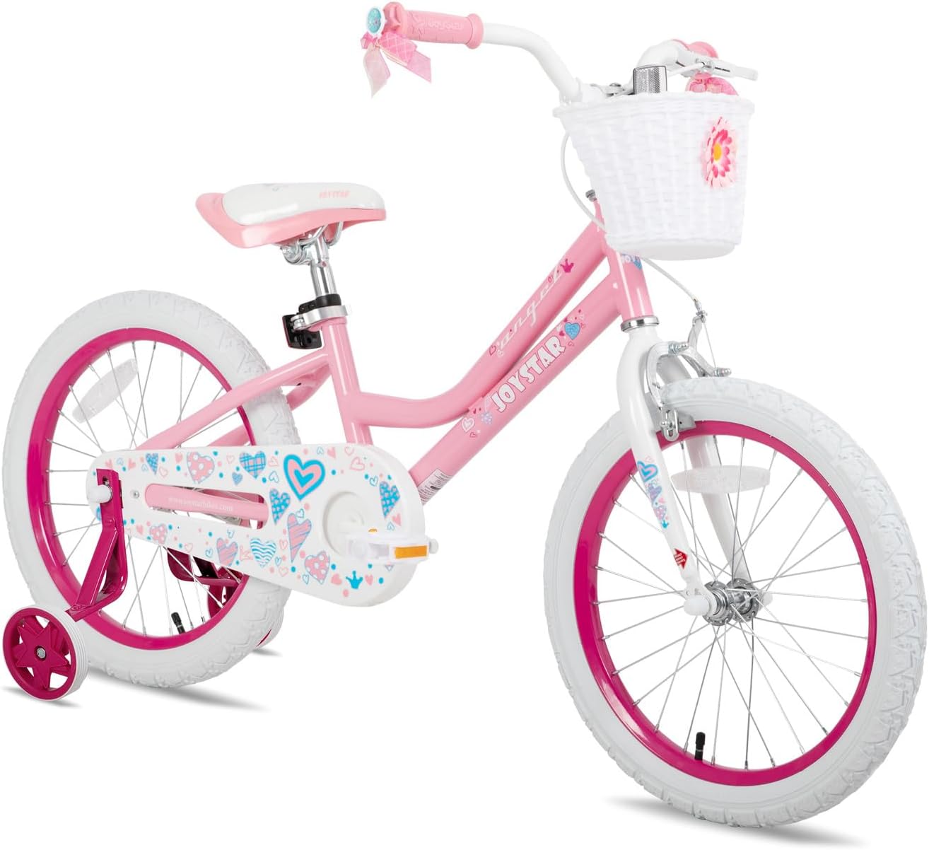 JOYSTAR Angel Girls Bike for Toddlers and Kids Ages 2-12 Years | 12-20 Inch Kids Bike with Training Wheels & Basket, 20 24“ Bicycle with Kickstand