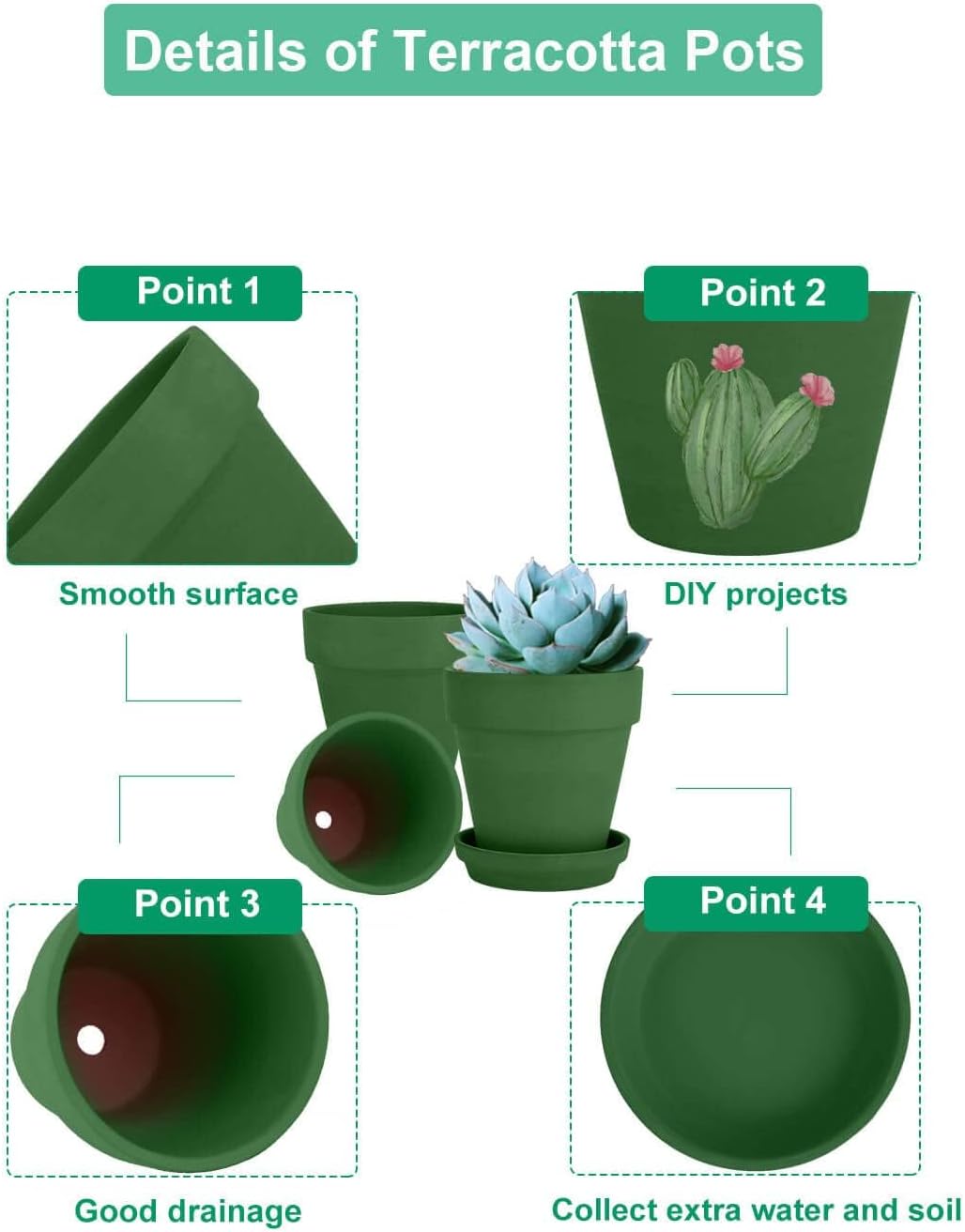 vensovo 4 Inch Terracotta Plant Pots with Saucer - 6 Pack Clay Flower Pots with Drainage, Great for Plants, Crafts, Wedding Favor