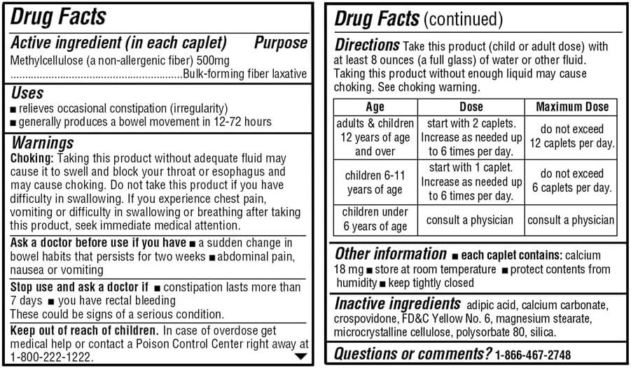 Quality Choice Fiber Therapy Caplets, 100 Count Gentle Fiber Laxative with Methylcellulose for Constipation Relief, Regularity Support, Gluten-Free