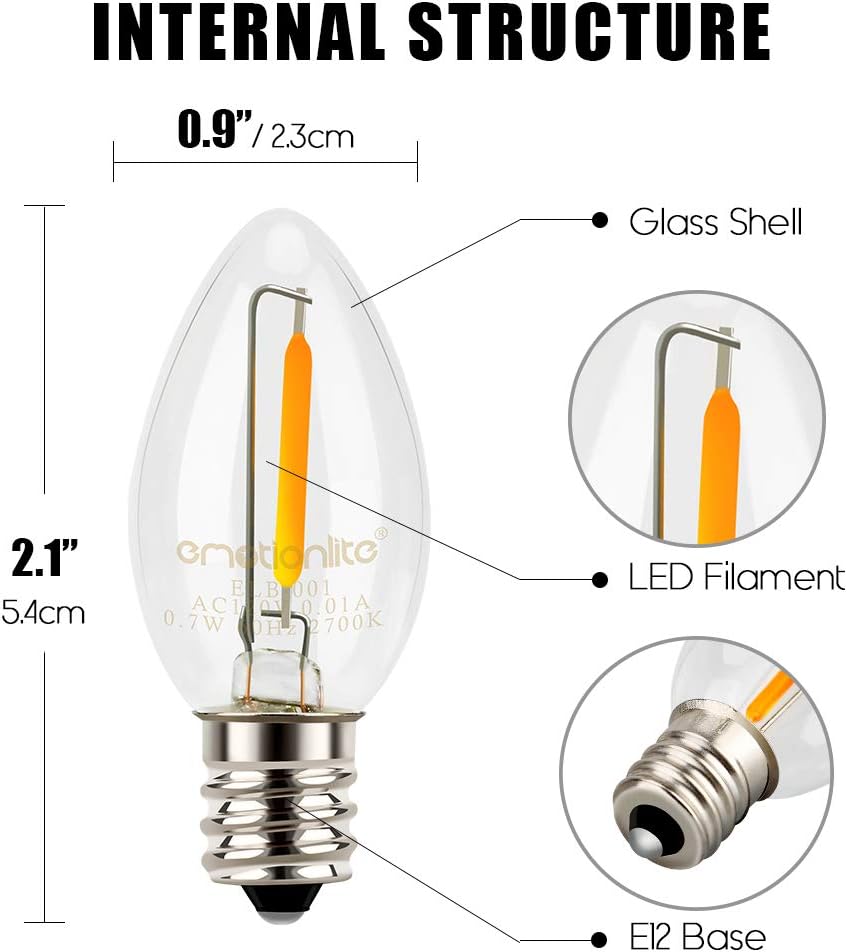 Emotionlite C7 LED Candelabra Bulbs, E12 Base, Warm White 2700K, 4 Pack | lear LED chandelier bulbs, 4W/5W/6W/7W incandescent equivalent with E12 candelabra base