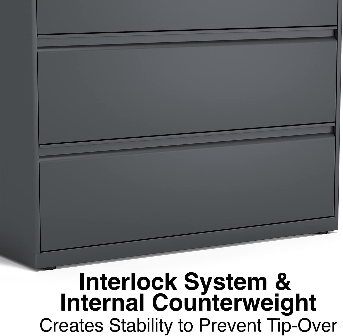 Lorell 3-Drawer Lateral File, 42 by 18-5/8 by 40-1/4-Inch, Charcoal