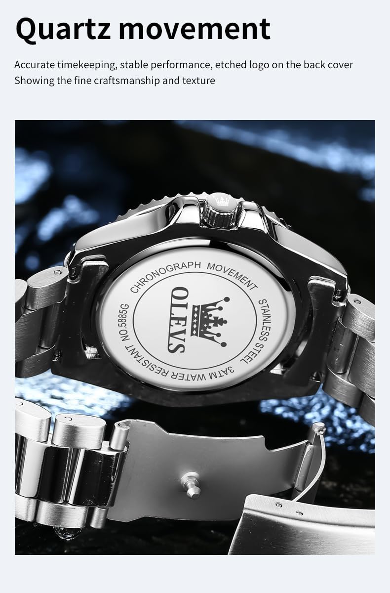 OLEVS Luxury Watches for Men Big Stainless Steel Waterproof Quartz Analog
