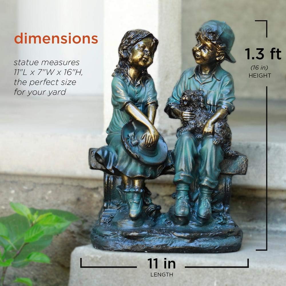 Alpine Corporation 26" Tall Indoor/Outdoor Girl Jumping Over Boy Statue Yard Art Decoration