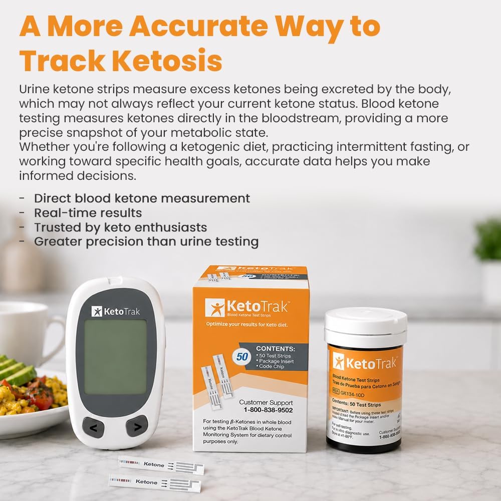 KetoTrak Blood Ketone Test Strips, 50 Count for Ketone Monitoring