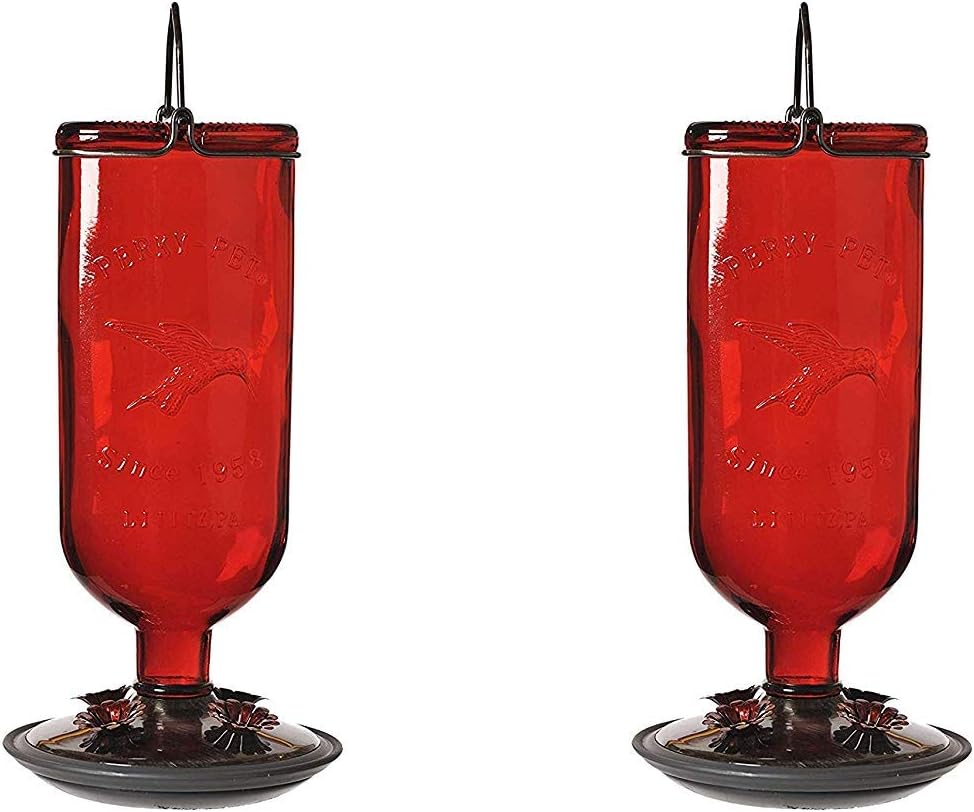 Perky-Pet 8109-2 Antique Glass Bottle Hummingbird Feeder-16-Ounce Capacity, Red (Pack of 2)