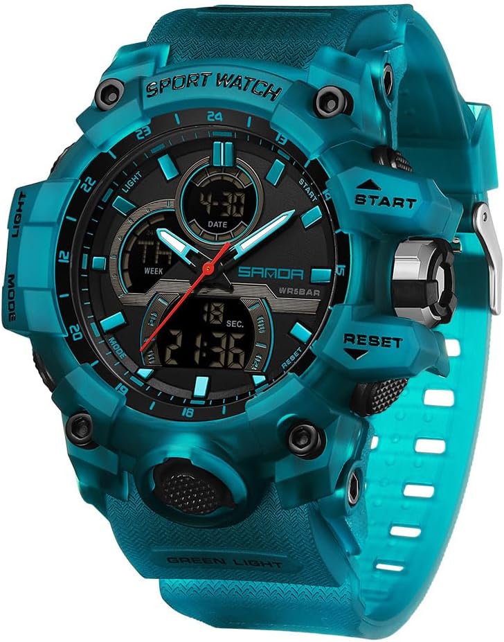 FANMIS Men Sports Outdoor Watch Analog Digital Multifunctional Black Watch | Black Sports Watch Casual Quartz Wristwatch Waterproof Military Wrist Watch Tactics LED Alarm Stopwatch Digital Watch for Men