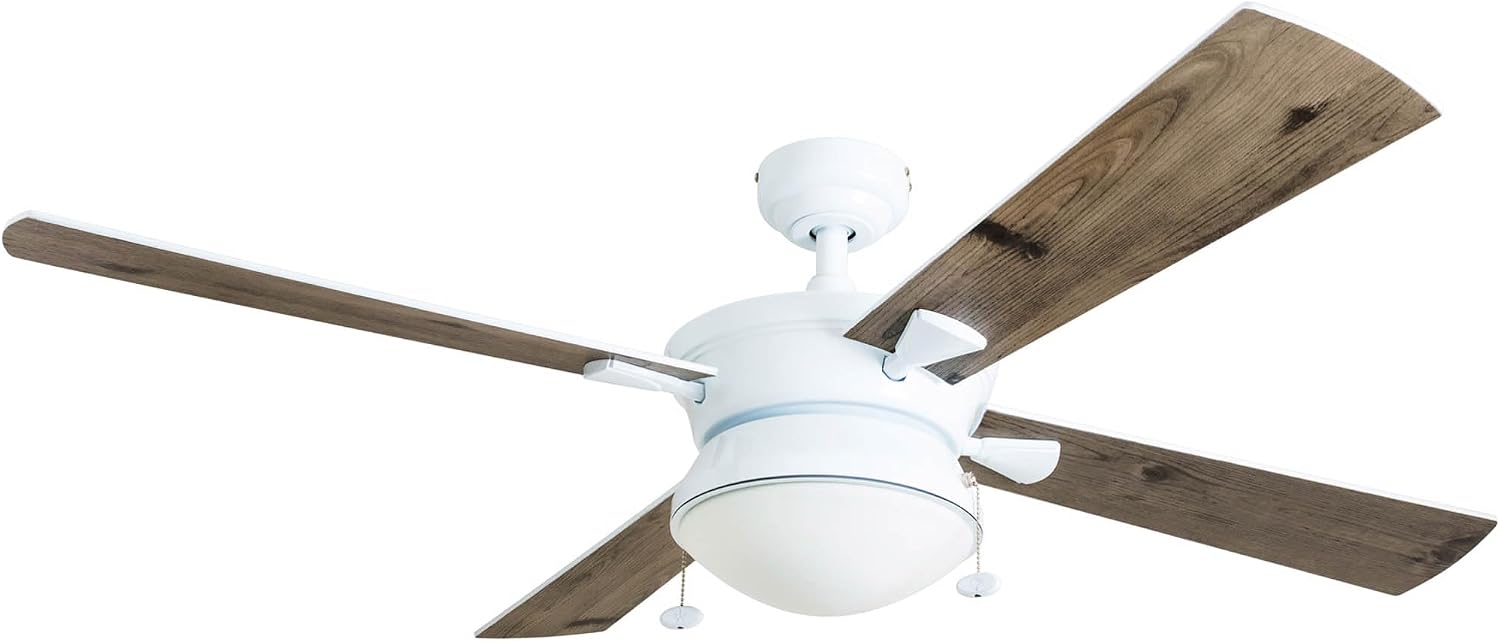 Prominence Home Auletta, 52 Inch Contemporary Indoor Outdoor Ceiling Fan with Light, Pull Chain, Dual Mounting Options, Dual Finish Blades