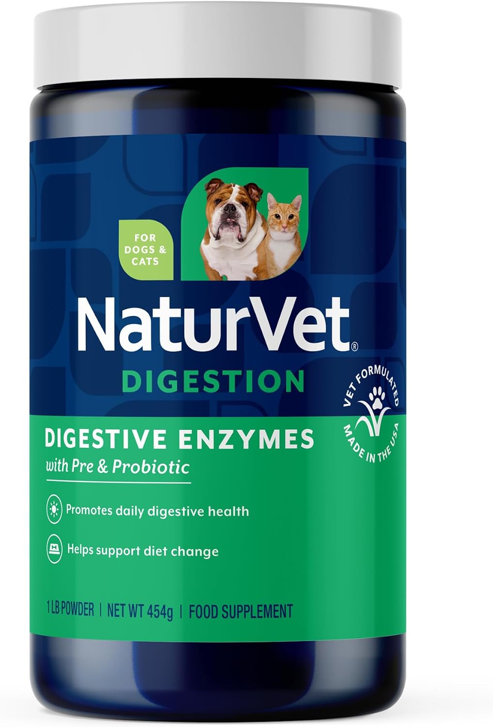 NaturVet Digestive Enzymes with Pre & Probiotic for Dogs & Cats - 8 oz | Supports Diet Changes & a Healthy Digestive Tract with Prebiotics, Powder