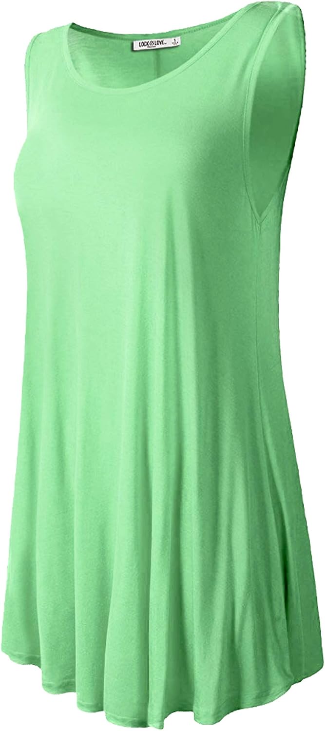 Lock and Love Women Solid Short Sleeve/Sleeveless Tunic for Leggings Swing Tunic Flare Tank Tops S-5XL Plus Size Made in USA