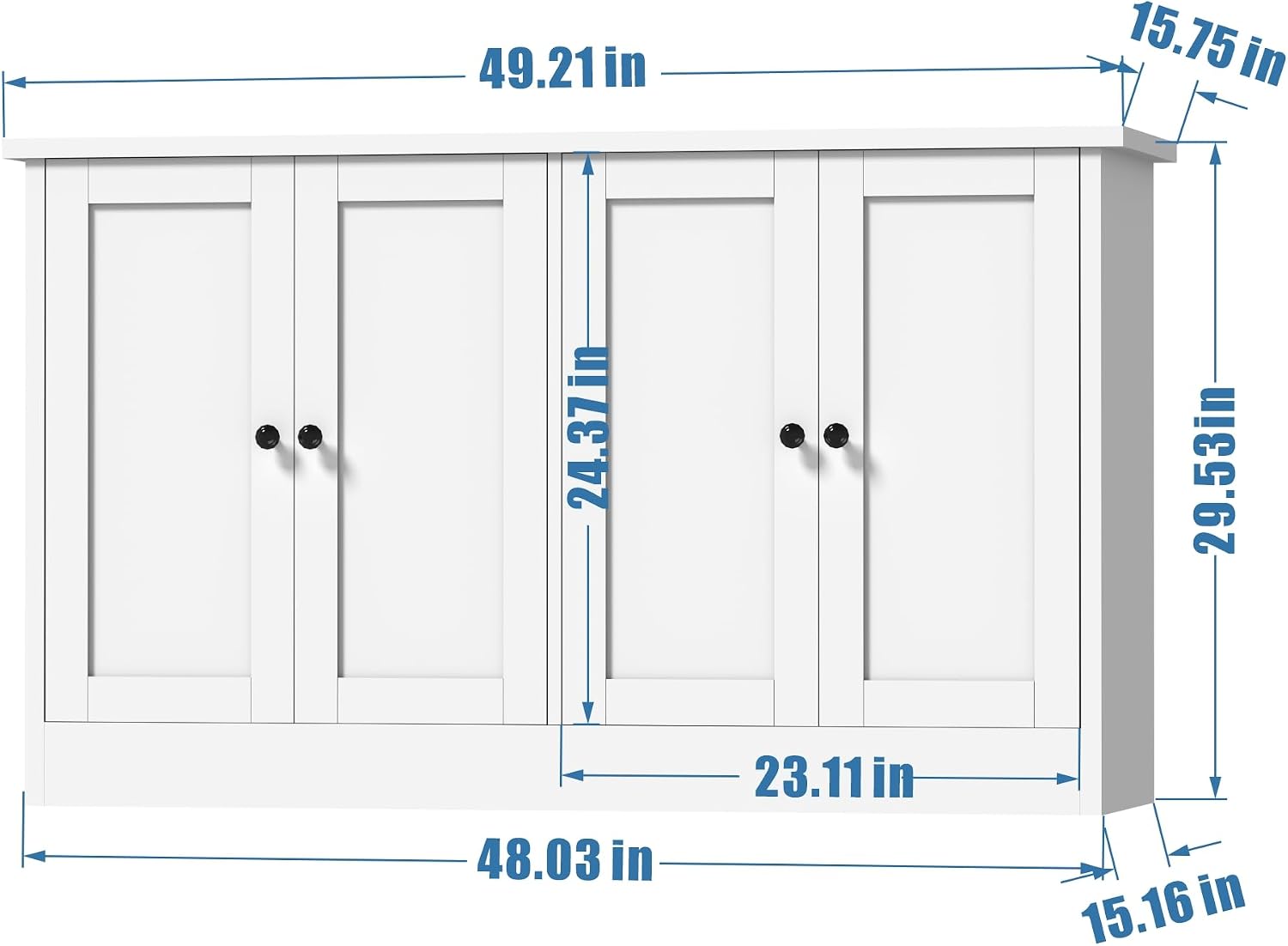 holzart White Buffet Cabinet with Storage, 49" Modern Kitchen Sideboard with 4 Doors & Adjustable Shelves, Wood Coffee Bar Cabinet Console Table for Dining Room, Living Room, Entryway