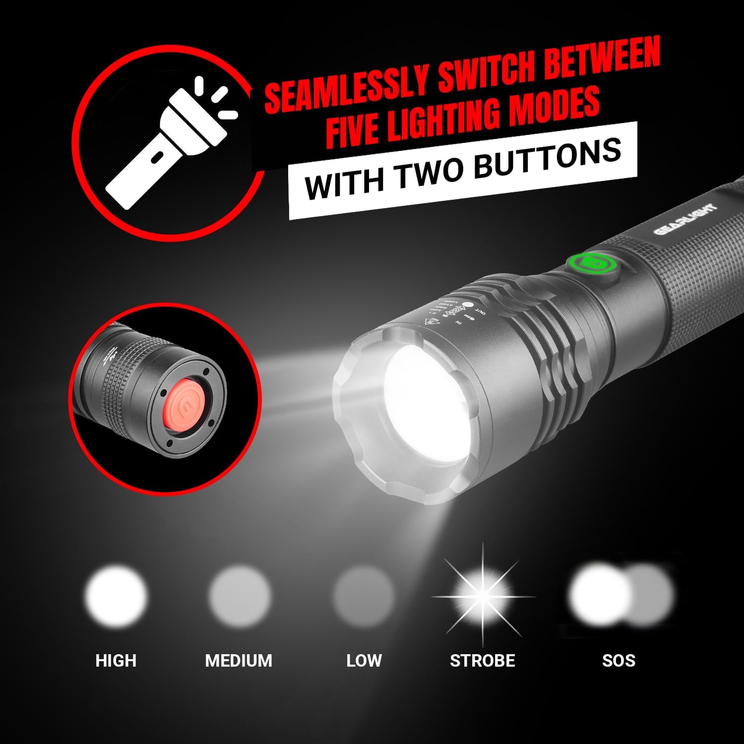 GearLight High-Powered LED Flashlight S1200 - Mid Size, Zoomable, Water Resistant, Handheld Light - High Lumen Camping, Outdoor, Emergency Flashlights - S1200-1 Pack, (Batteries Not Included)