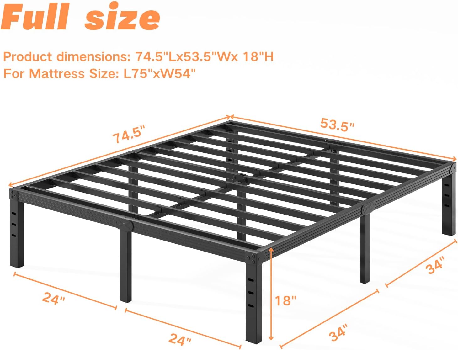 Heavy Duty Platform 14 Inch Full Bed Frame with Storage, Black