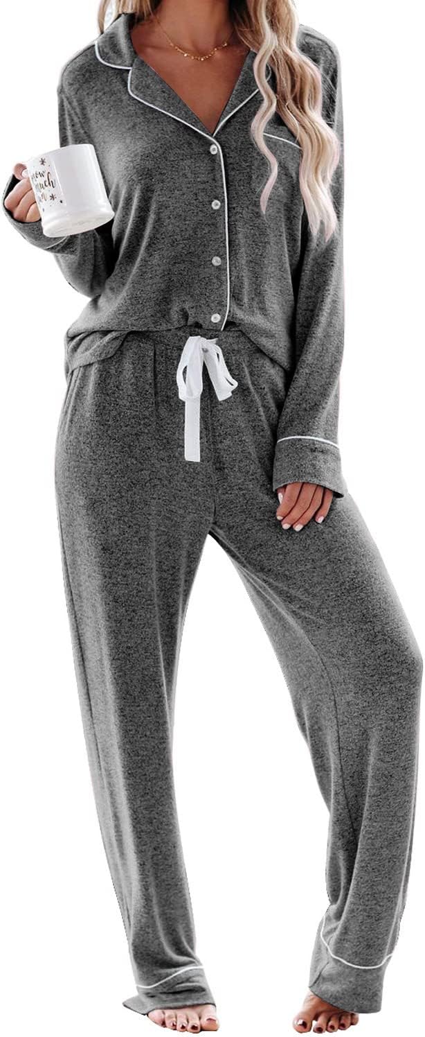Aamikast Women's Pajama Sets Long Sleeve Button Down Sleepwear Nightwear Soft Pjs Lounge Sets