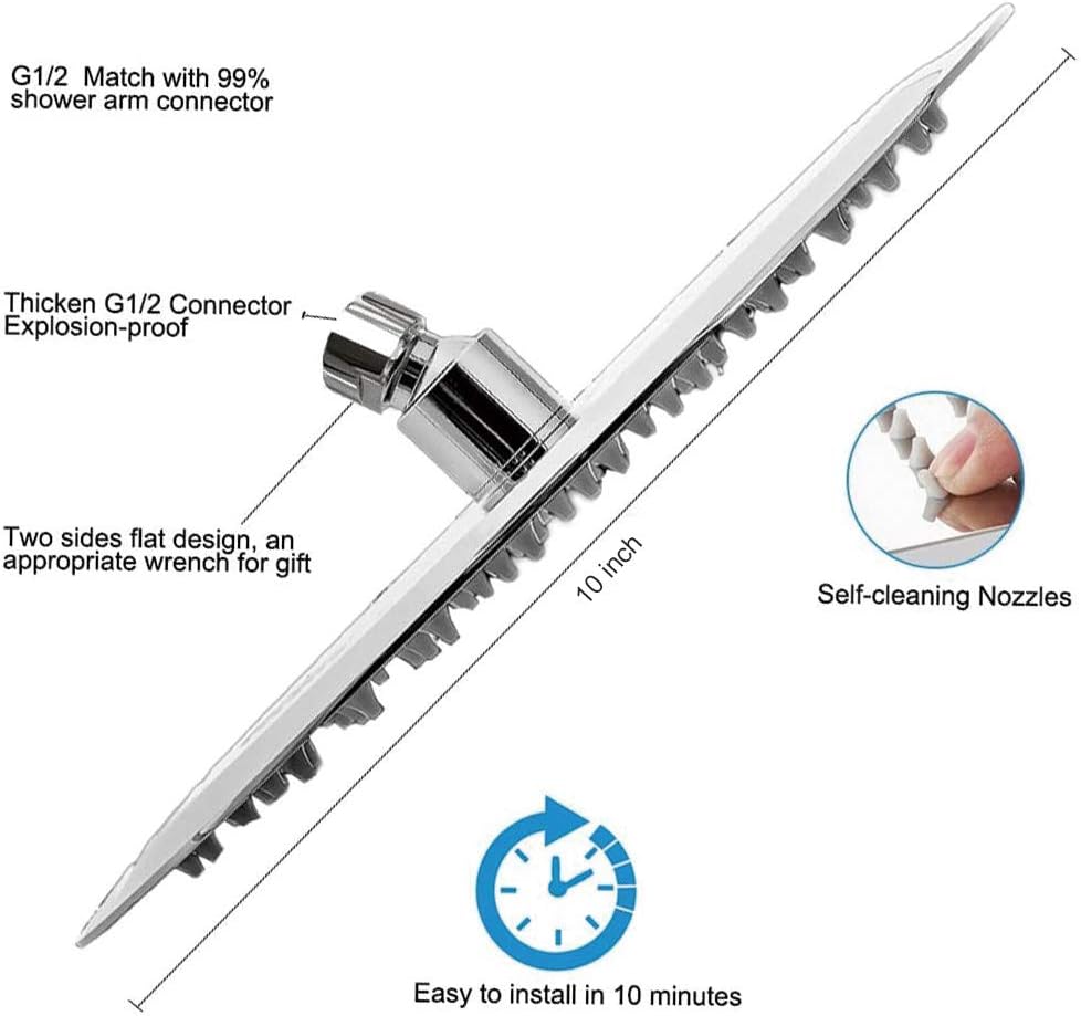 NearMoon Rain Shower Head, Ultra-Thin Design-Pressure Boosting, Awesome Some Experience, High Flow Stainless Steel Rainfall Head (10 Inch