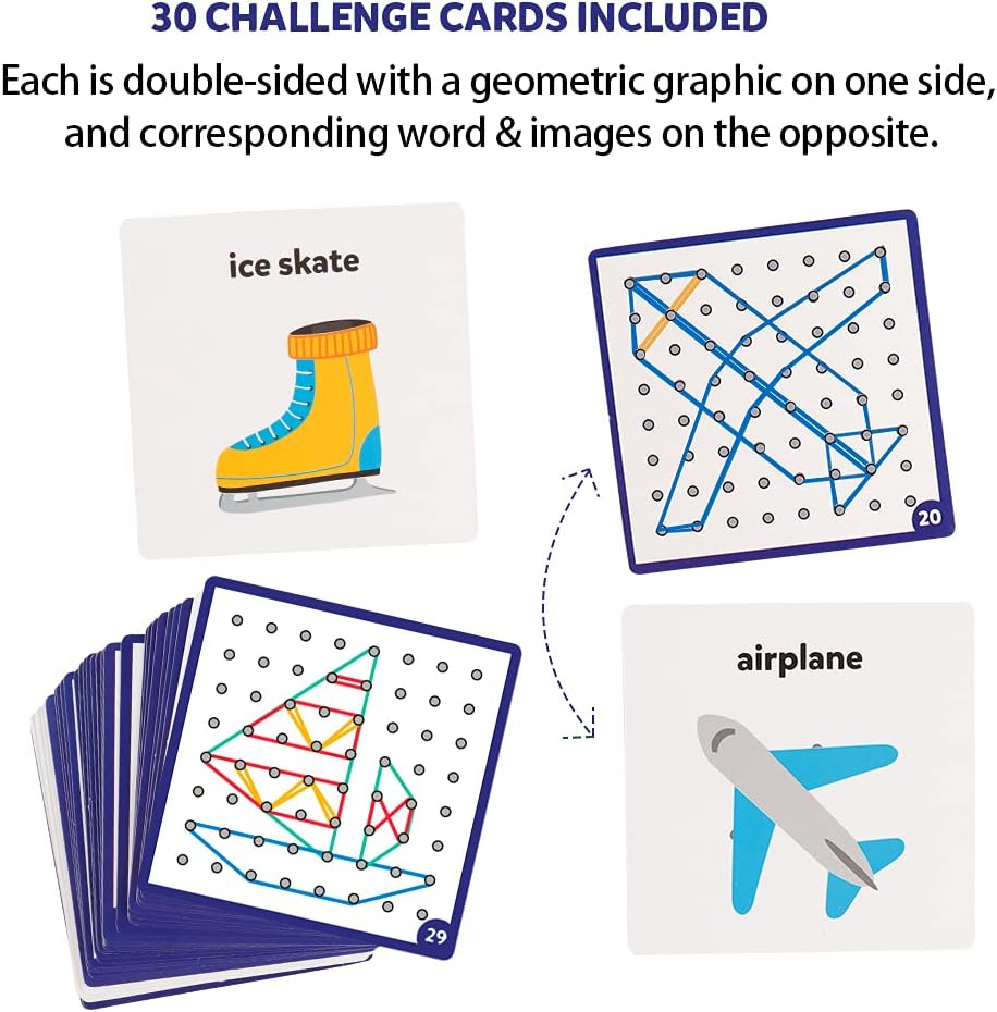 Coogam Wooden Geoboard Mathematical Manipulative Material Array Block Geo Board – Graphical Educational Toys with 30Pcs Pattern Cards and Latex