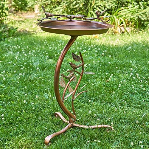 Zaer Ltd. Shallow Birdbath on Curved Branch Stand (Aged Copper Finish)