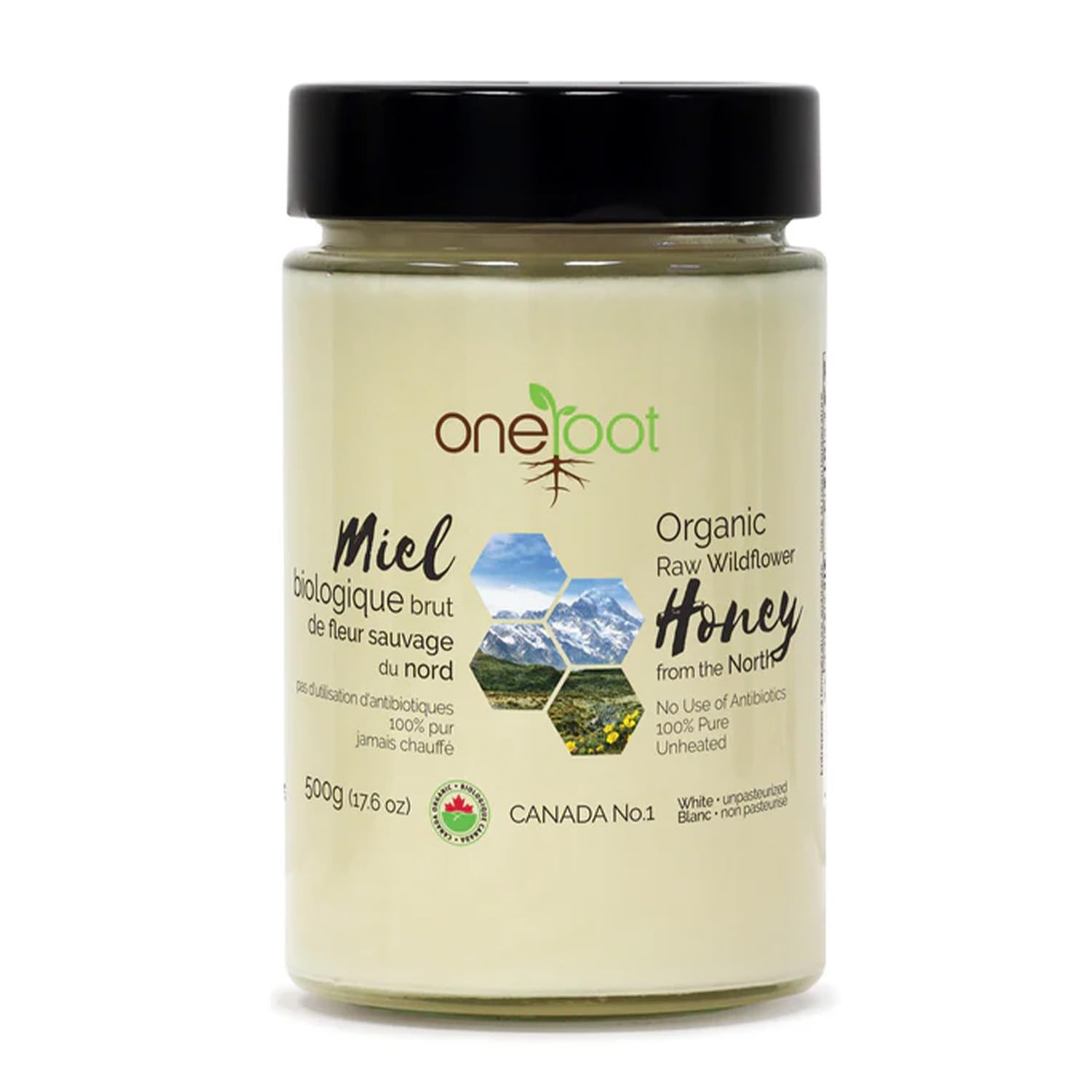 Oneroot 100% Organic Canadian Wildflower Honey - 17.6 Oz/1.1 Lbs, Unheated & Creamed - Nutrient-Rich