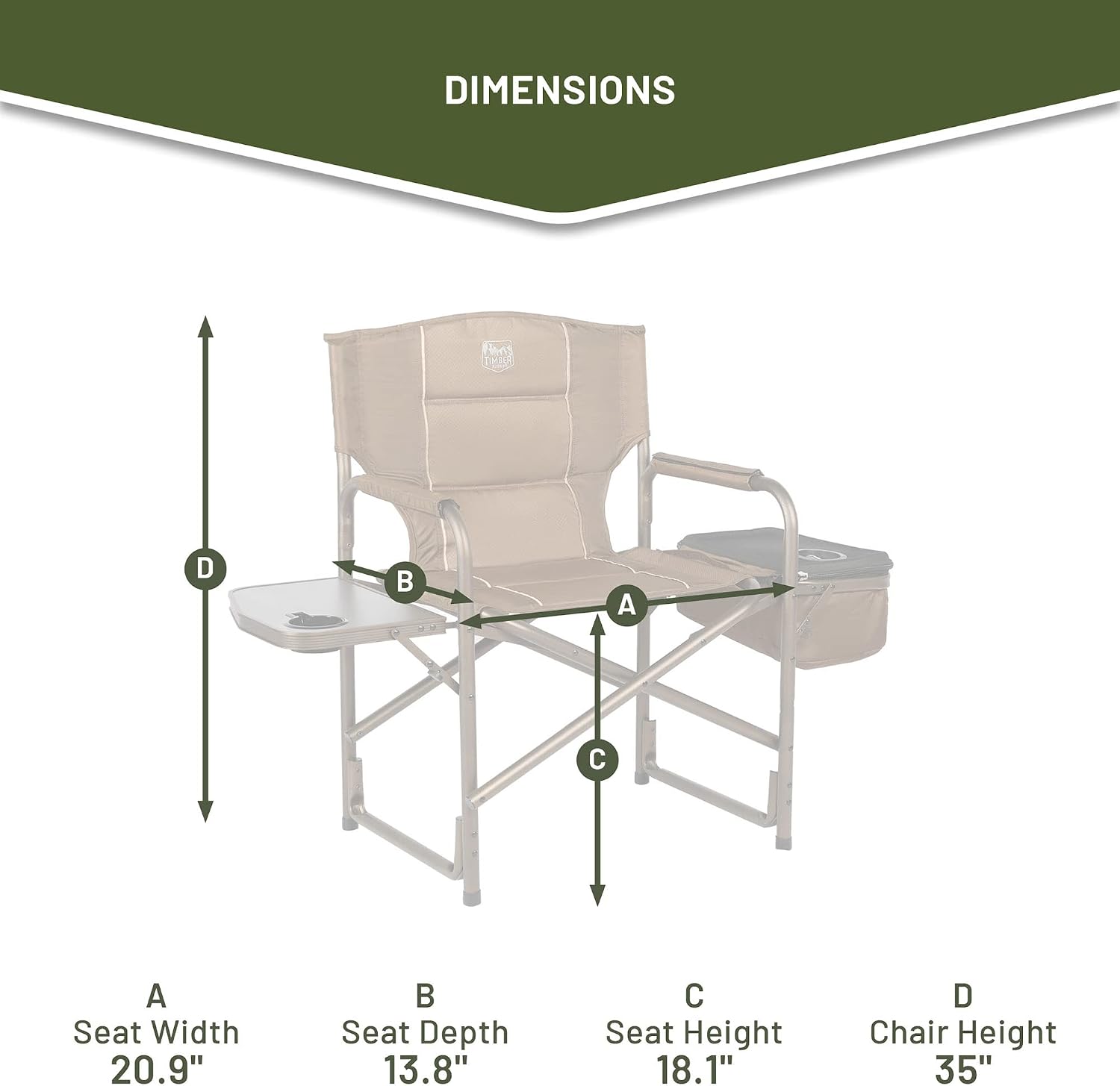 TIMBER RIDGE Lightweight Camping Chair, Portable Laurel Director's Chair with Foldable Side Table, Cooler Bag & Mesh Pocket, Compact Outdoor Folding Lawn Chair, Supports 300lbs, Grey