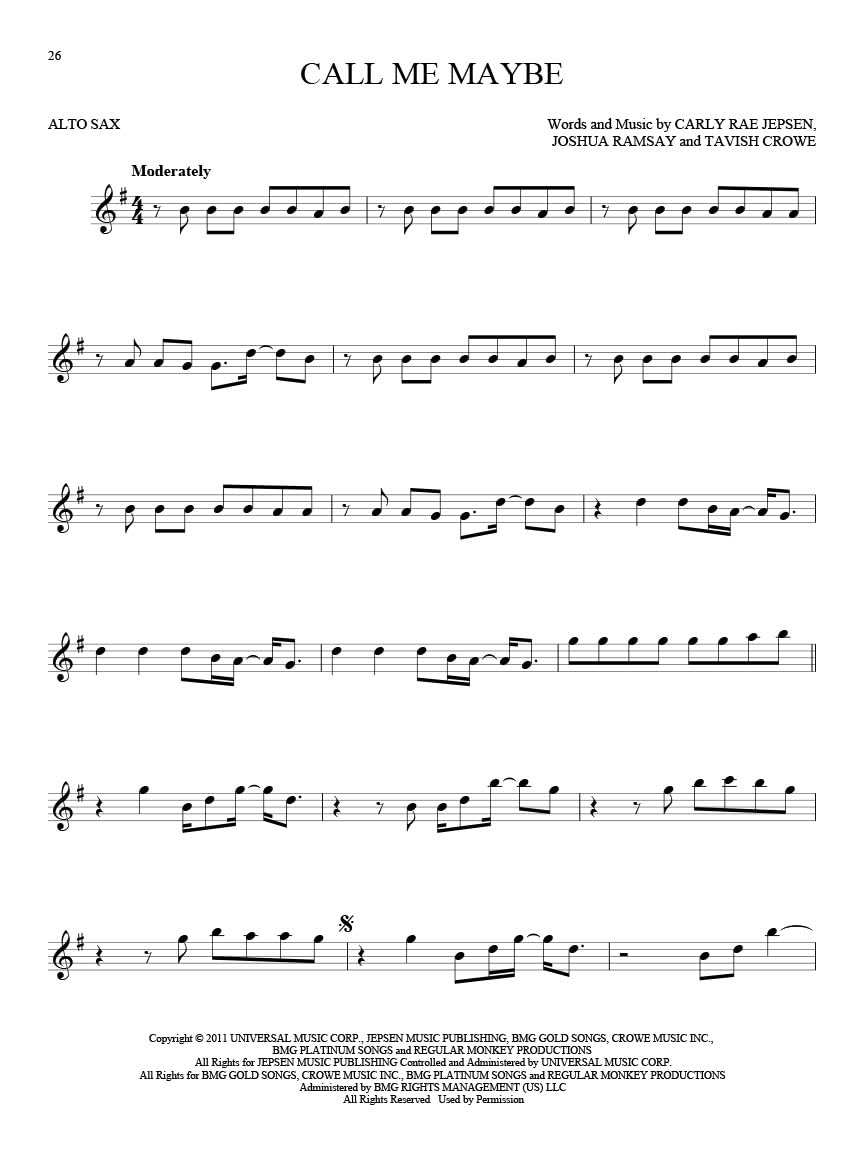 101 Hit Songs for Alto Sax | Pop and Rock Saxophone Sheet Music Collection | Songbook for Intermediate and Advanced Players | Popular Music for Alto