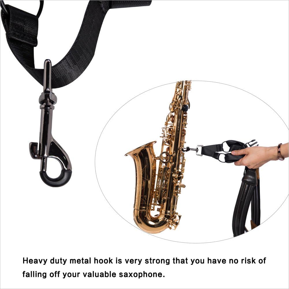Rayzm Sax Strap,Universal Double Shoulder Leather Strap for Sax,Adjustable Padded Harness Strap for Alto Tenor Baritone Sax