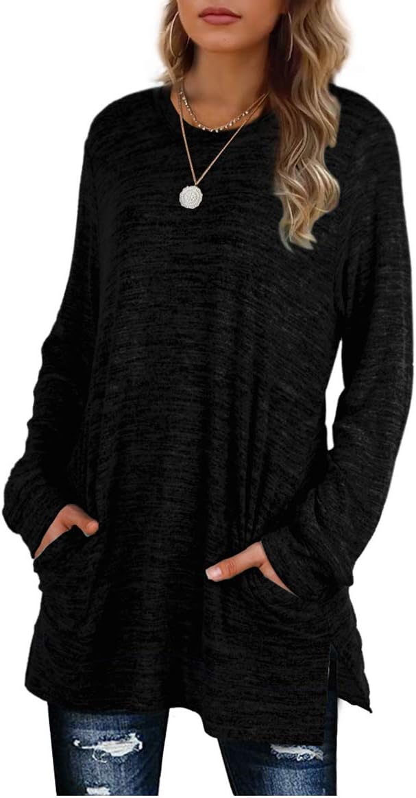 XIEERDUO Womens Casual Sweatshirts Long Sleeve Shirts Oversized With Pocket Tunic Tops S-3XL