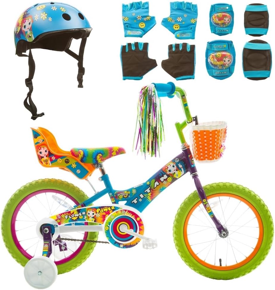 Titan Girls BMX Bike for Kids Ages 4-7, 16-Inch Wheels, 9-Inch Frame, Training Wheels, Toy Seat, Doll Basket, Streamers, First Bike, Princess Bicycle, Gift for Girls
