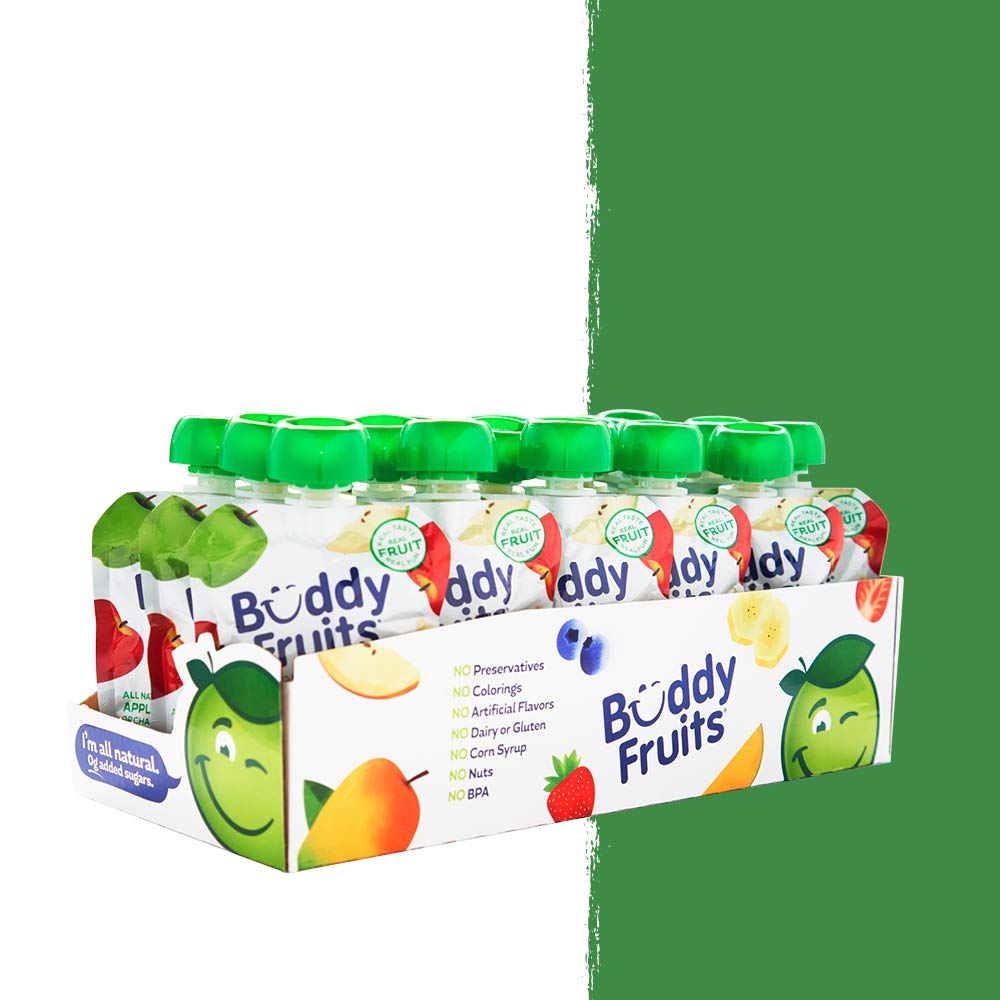 Buddy Fruits Snacks To Go Multifruit Unsweetened Applesauce 3.2oz Pouch (18pk) Gluten-Nut-Dairy-Preservatives-BPA Free, Non GMO, Kosher