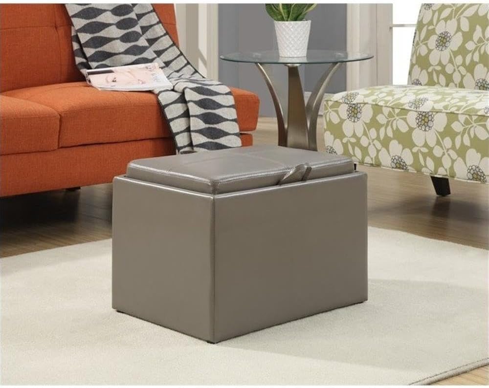 Convenience Concepts Designs4Comfort Accent Storage Ottoman 22.75" - Modern Foot Stool with Decorative Tray for Living Room, Dining Room, Office, Blue Faux Leather