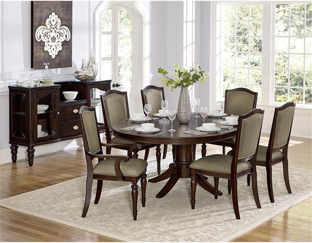 Homelegance Marston Sophisticated Dining Chairs with Serpentine Back with Nail Head Accent (Set of 2), Cherry