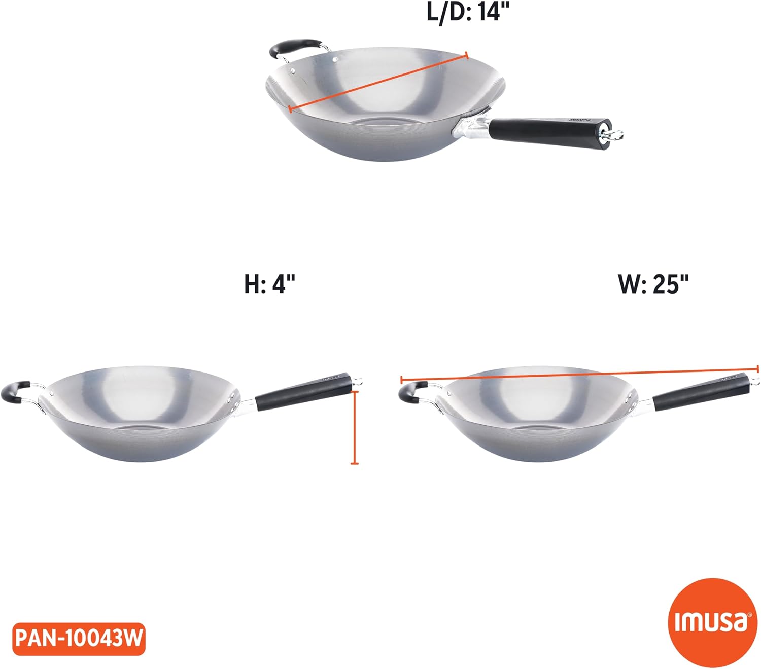 IMUSA 9.5 Inch Carbon Steel Nonstick Wok with Cool-touch Handle, Black | Cool-Touch Handle, Ideal for Stir Fry, Great for Everyday Meals