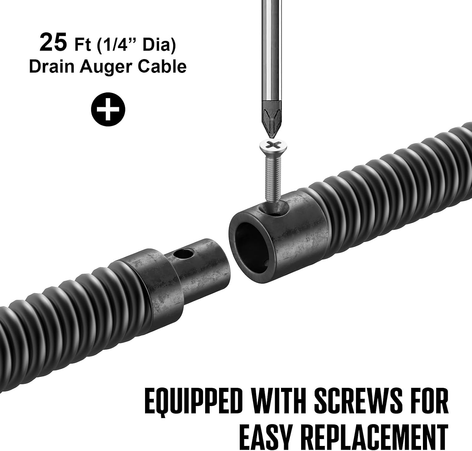 POPULO 25FT Replaceable Cable, Compatible with POPULO Electric Drain Auger(CADL-2004, PEDC-23), Supports Manual Operation.