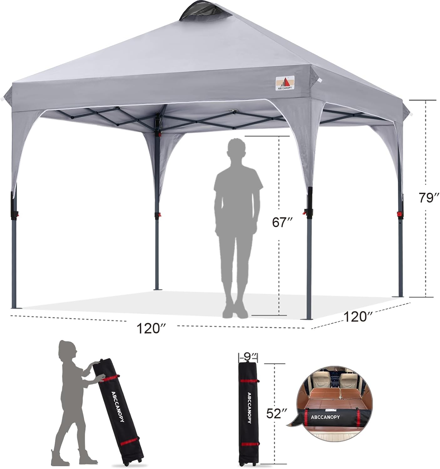 ABCCANOPY Outdoor Pop up Canopy Tent, 10x10 Instant Portable Canopy for Camping, Beach, Backyard,Gray | Water resistant & UV protection canopy, easy setup, with carry bag, ideal for camping, beach, backyard, market events
