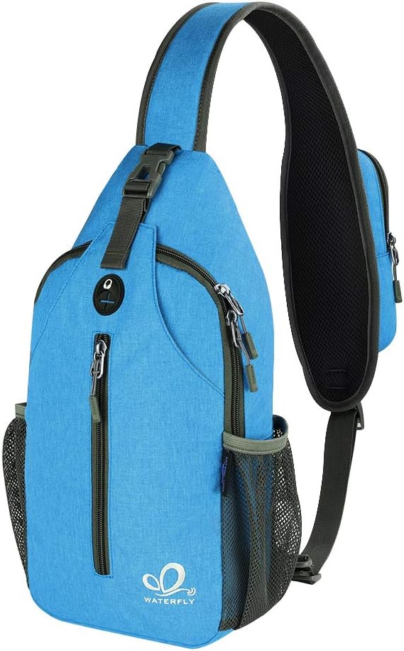 WATERFLY Crossbody Sling Backpack Sling Bag Travel Hiking Chest Bag Daypack (Black) | Small Hiking bag,Multi-compartment storage,Water-resistant,Breathable back pad,Reversible adjustable shoulder strap