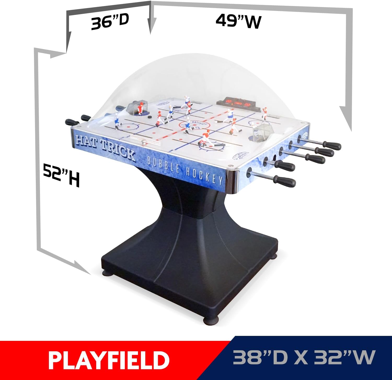 Hat Trick Bubble Hockey Game for Your Home Game Room - with Durable 2-Part Molded Base, Easy-Grip Rod Handles