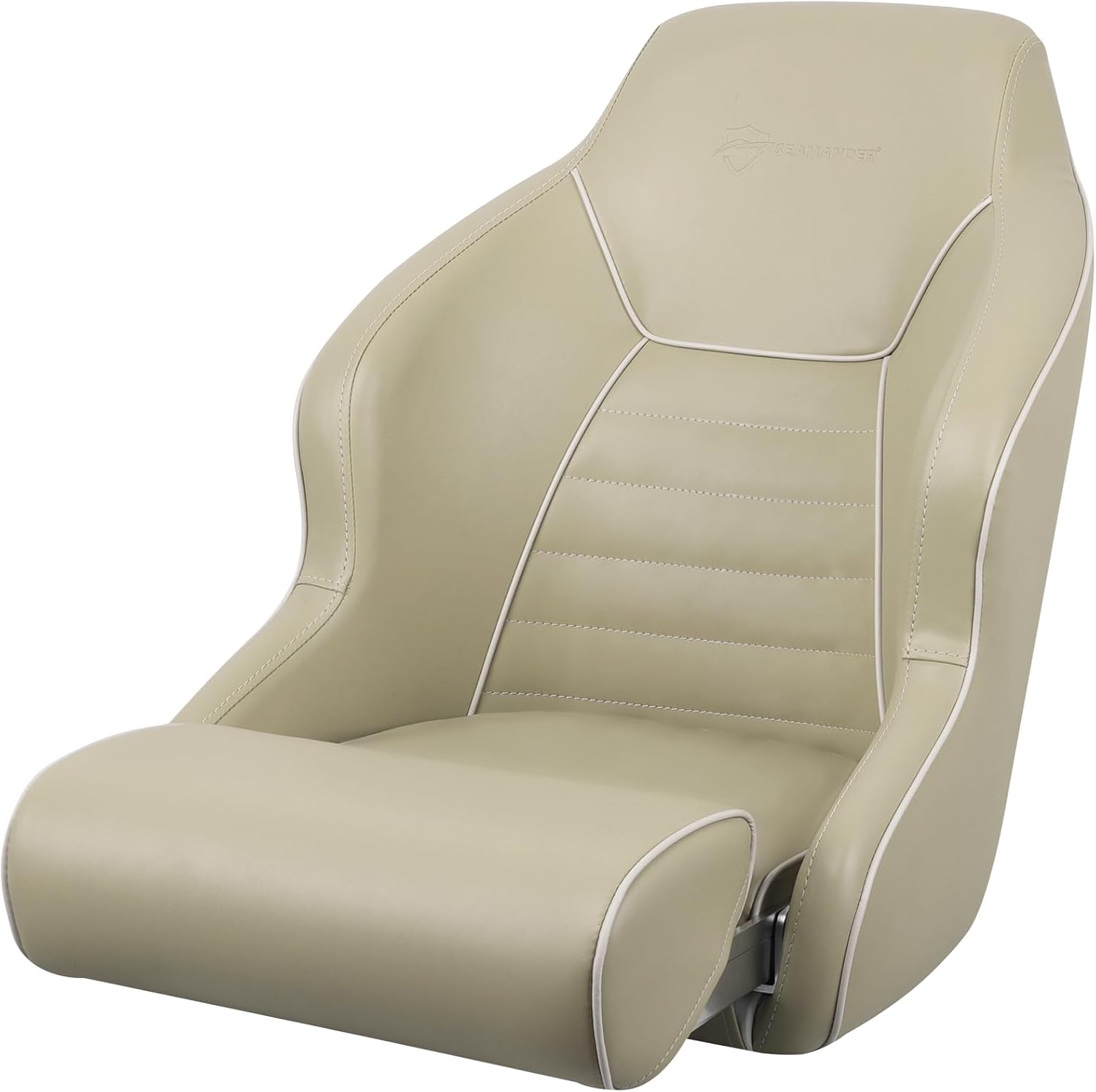 Seamander Boat Captains Chair,Captain Bucket Seat with Flip Up Bolster,Integral Rotomolded Frame, Premium EPDM Foam Material, Marine Grade Vinyl (A-White/Charcoal)