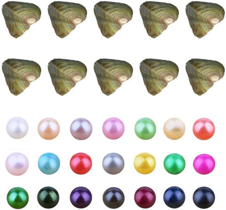 10PC Freshwater Pearl Cultured Oyster with Round Pearl Inside for Gift, Fun for Children, Family, Friends, Party (6-8mm, 10PC)