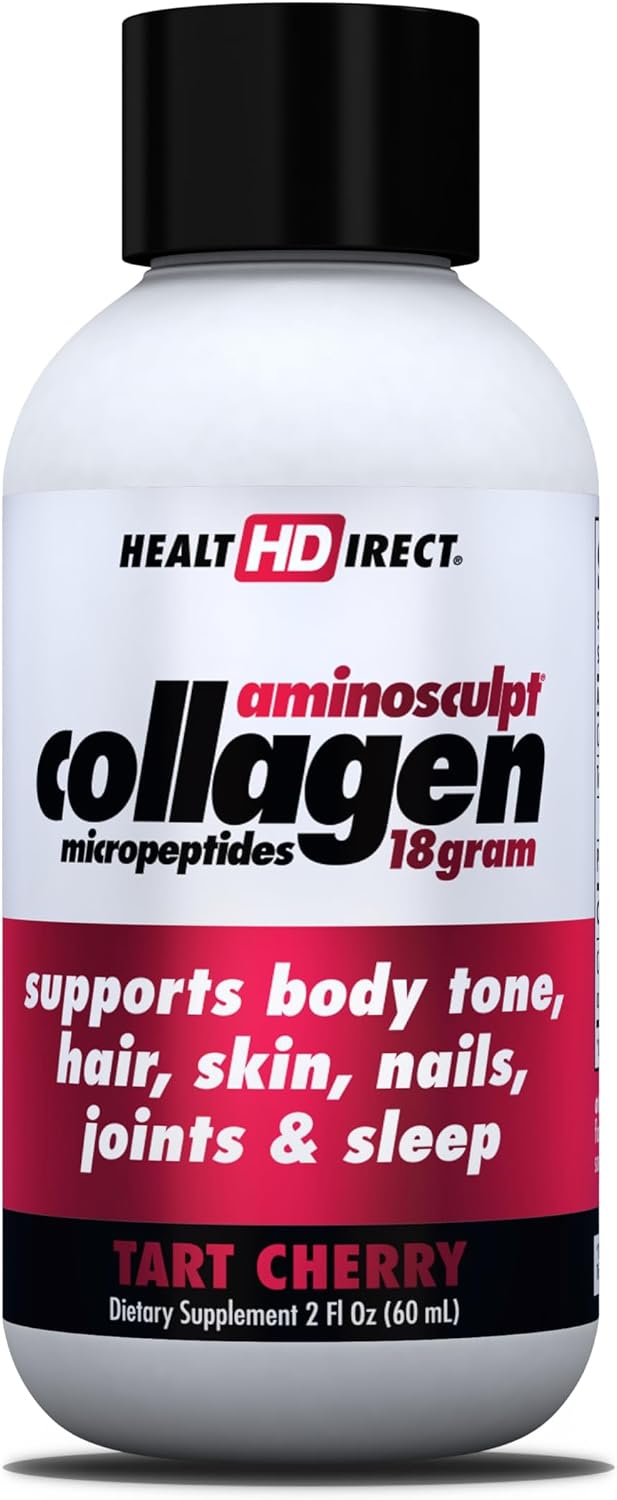 HEALTH DIRECT AminoSculpt Sugar-Free Liquid Collagen, Tart Cherry, 30 oz | High-Potency Collagen for Men & Women. Supports Hair, Skin, Nails & Joints. Medical-Grade, No Mixing, Non-GMO & Grass-Fed